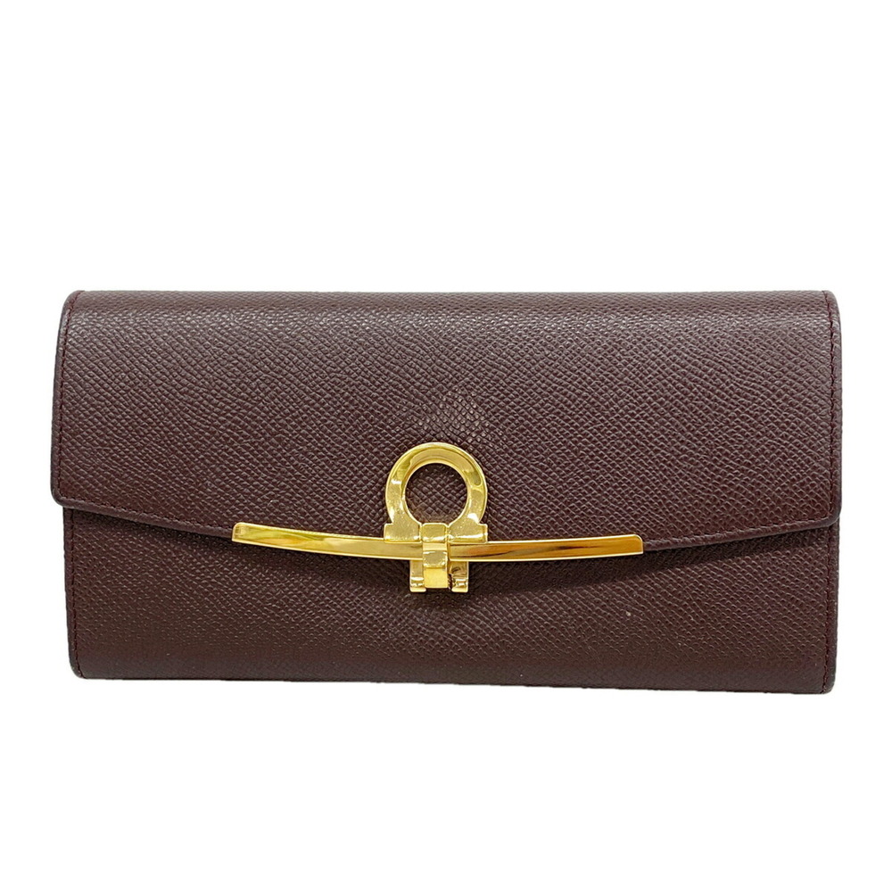Salvatore Ferragamo Long Wallet, Gancini Leather, Brown, Women's